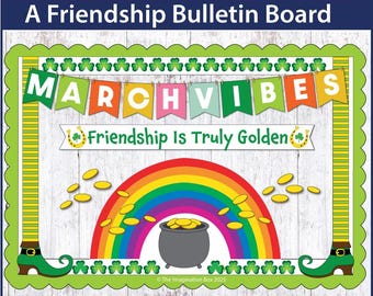 Prikbord voor St.Patrick's Day 'Friendship is Golden' maart, deurdecoratie klaslokaal