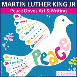 MLKデーの平和の鳩のぬり絵、マーティン・ルーサー・キング・ジュニアのアート＆ライティングアクティビティ、黒人歴史月間のぬり絵、PDFの即時ダウンロード