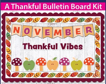 Bulletinboardkit november, kleuren en schrijven Thanksgiving, appels, paddenstoelen