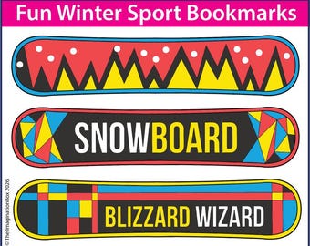 Winterspelen Snowboard Bladwijzers om in te kleuren, winterkleurplaten
