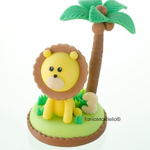 Leone Safari Cake Topper Fatto a Mano in Porcellana Fredda, Animali Giungla