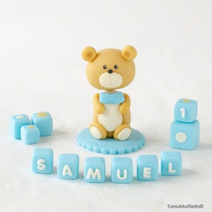 Orso Cake Topper, Orso con Cubi e Nome Cake Topper, Cake Topper Orsetto Battesimo, Orso Cake Topper Compleanno