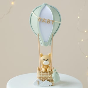 Cake Topper Battesimo, Orsetto in Mongolfiera Cake Topper, Cake Topper Orso, Cake Topper Mongolfiera, Cake Topper Verde