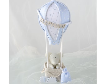 Elephant in Hot Air Balloon Cake Topper, Personalized with Name and Age