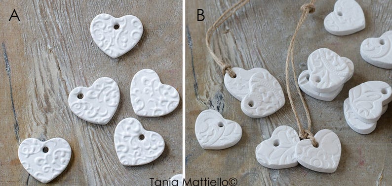 12 or 24 Clay Decorated Heart Tags image 1