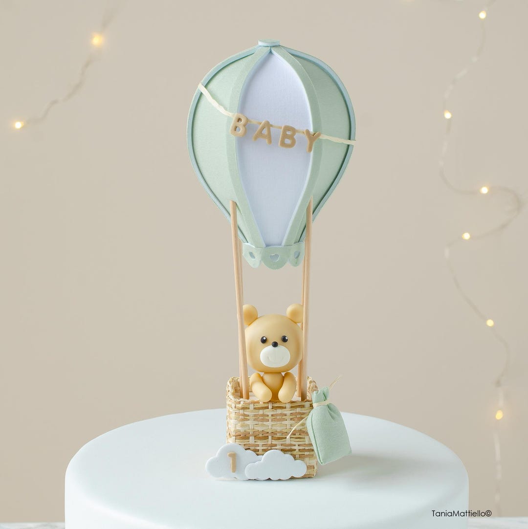Baby Shower Cake Topper, Bear in Hot Air Balloon Cake Topper, Hot Air ...
