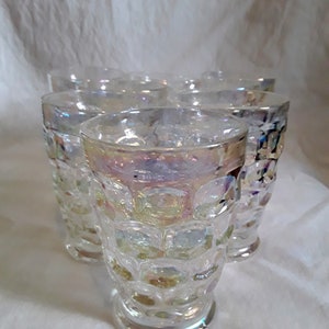 Vintage federal glass/irridescent thumb print glasses/set of 8/water glasses/juice glasses/beverage glasses/8irridescent shiny glasses image 1