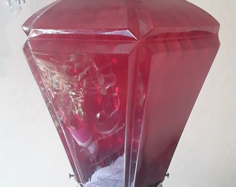 Vintage/mid century/1960s/ruby red glass pendant swag lamp/6 sided red glass hanging lamp/red glass lamp/red swag lamp/plugin hanging lamp