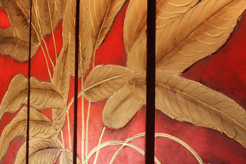 Red Gold Leaf Canvas Art Golden Leaf Acrylic Painting Red Gold Etsy