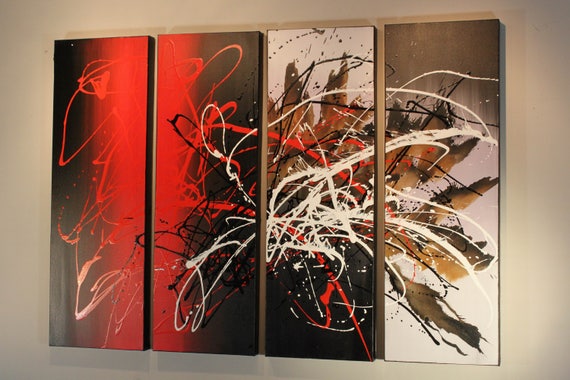 Red Black White Abstract Splash Quadriptych Canvas Acrylic - Black And White With A Splash Of Red Wall Art Red Black White Abstract Splash Quadriptych Canvas Acrylic - Black And White With A Splash Of Red Wall Art
