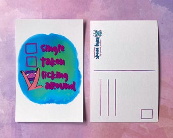 Single, Taken, Licking Around Postcard | Empowering Feminist Art