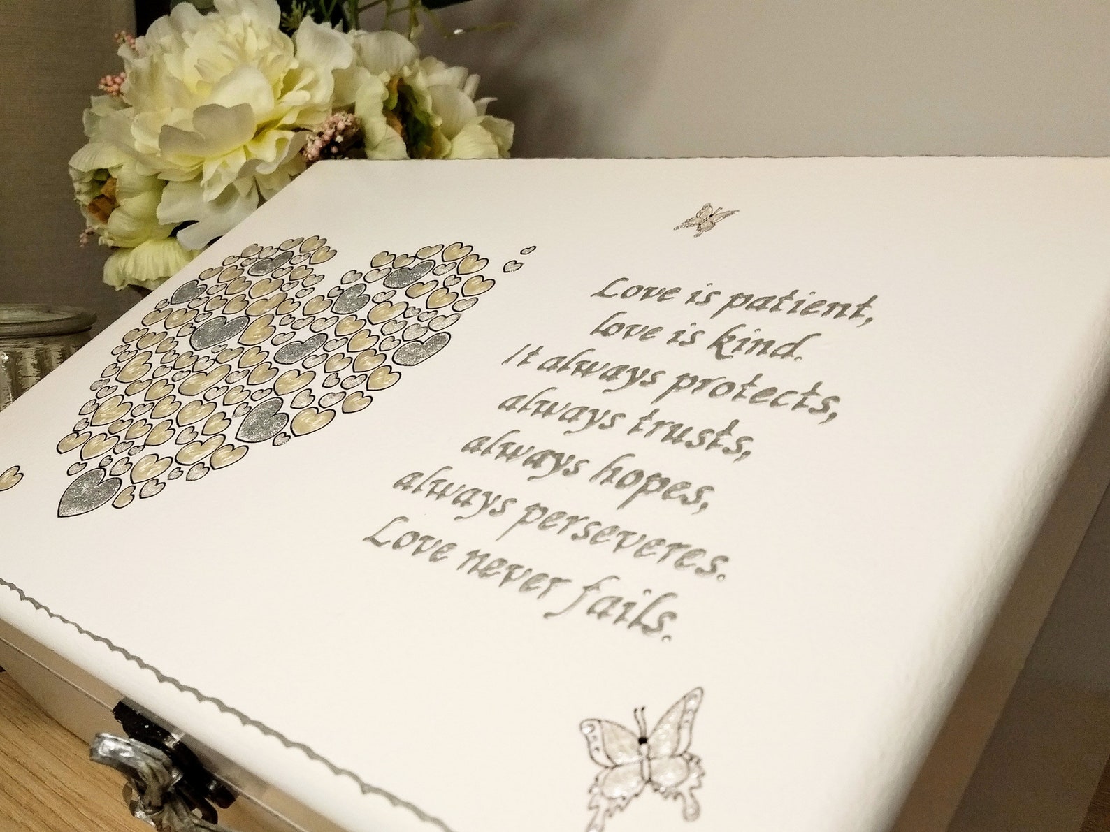 Personalized wedding memory box with silver heart as a Etsy