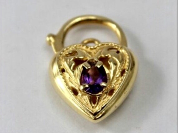 Valentines Amethyst Heart Pendant Necklace, 9K Go