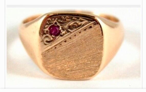 Rose Gold Signet Valentine’s Ring, 15K Rose Gold V