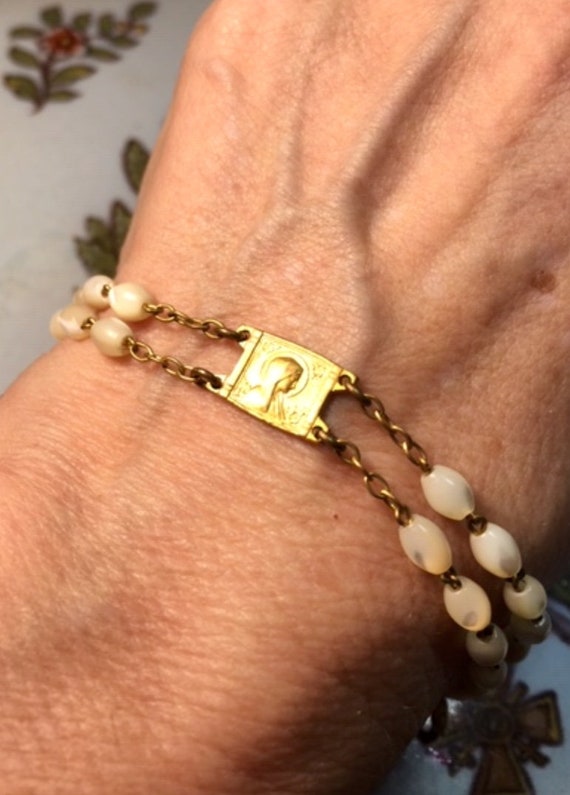 Rosary Beads Bracelet, Mother of Pearl 18K Gold Pl