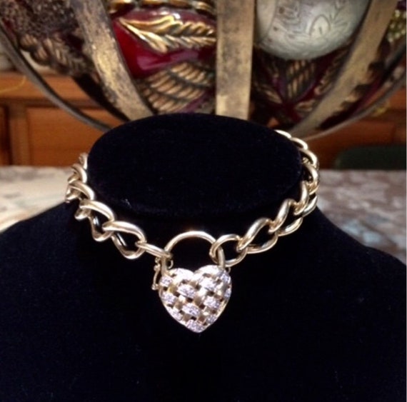 Diamond Heart Pendant, 9K Gold Bracelet Heart Padl