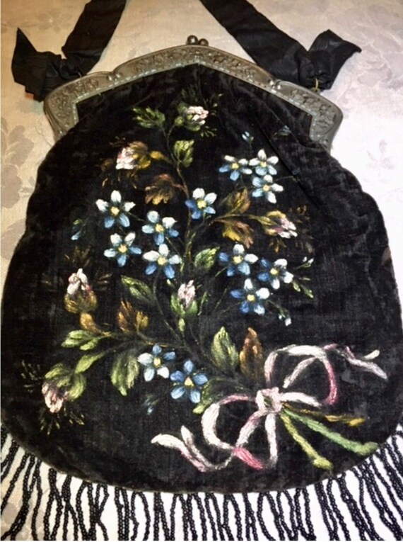 Vintage Velvet Handpainted Bag 1920s, Belle Époque