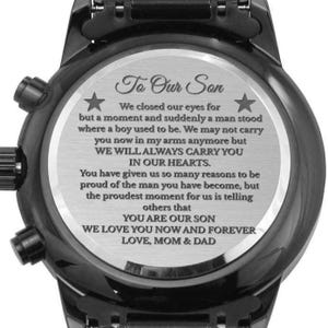 Montre à message de luxe gravée, cadeau de parents pour fils, cadeau de père et de mère pour fils, cadeau de Noël, cadeau de remise des diplômes pour fils, cadeaux d&#39;anniversaire