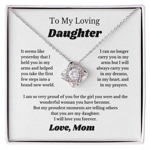 Gift For Daughter, Gold Silver Daughter Necklace, Love Knot Pendant, Adjustable Chain, From Mom