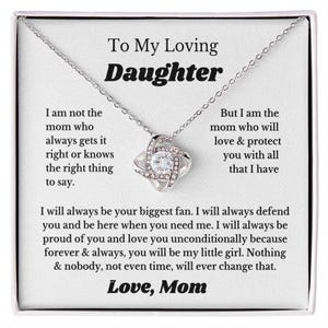 Gift For Daughter, Gold Silver Daughter Necklace, Love Knot Pendant, Adjustable Chain, From Mom