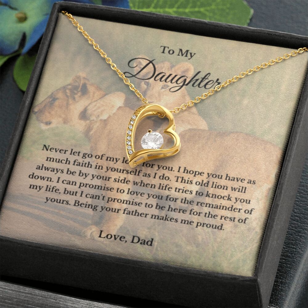 ShineOn To My Daughter Necklace – Heart Pendant With Cubic Zirconia, Stainless Steel, 22-Inch Chain, Gift From Dad
