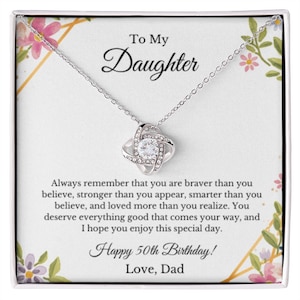 Collier de 50e anniversaire de fille avec carte de message, à ma fille cadeau de 50e anniversaire de papa