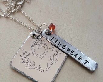 FIREHEART Necklace | Throne of Glass | Aelin Ashryver Galathynius | Engraved | Hand Stamped | Bookish Necklace | Massverse