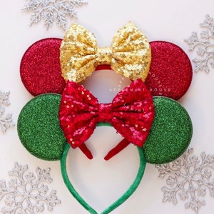 Christmas ears, Christmas Minnie ears, Custom Mouse ears, Mickey ears, Peppermint, Red and green, Personalized Custom ears