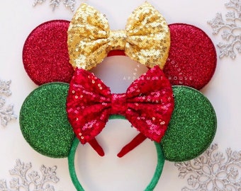 Christmas ears, Christmas Minnie ears, Custom Mouse ears, Mickey ears, Peppermint, Red and green, Personalized Custom ears