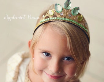 Frog Princess  Crown, Birthday Princess Crown, Frog Princess Costume, Gold Girl Crown Headband, Girl Headband, Kids Headband