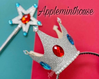 Rosalina crown & wand, Princess Crown, Birthday crown, Silver Rosalina headband, Halloween costume crown adults kids girls baby, gifts