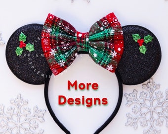 Minnie ears, Christmas Mickey ears, Christmas Minnie ears, Disney ears, Mouse headband , Christmas ears with holly, custom Minnie ears
