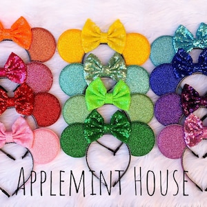 Custom Color Minnie & Mickey Ears, Mouse Ears Headband, Glitter Minnie Ears, Mouse Ears headband, Solid color Ear, birthday Gift kids adults