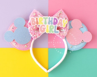 Mouse Ears Birthday Girl, Custom Mickey Ears & Minnie Ears Headband, Personalized Birthday Minnie Ears for Kids and Adults