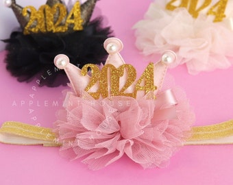 New Years Eve Crown, 2024 New Years Eve Crown Elastic headband, New Years Eve Crown for Baby to Kids, 2024 Newborn Photo props Crown