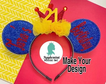 Snow White Inspired Birthday Ears, Birthday Mickey Ears, Birthday Minnie ears, Snow White Inspired Ears, Princess Birthday Ears