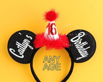 Birthday Mickey Ears, Birthday Minnie Ears, Party Hat Mouse Ears, Mickey Ears, Minnie Ears, Birthday Ears, Custom Mouse Ears Headband