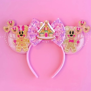 Pink Gingerbread Mickey ears, Christmas Gingerbread Minnie ears, Christmas Minnie Ears, Mickey ears, Gingerbread Mouse Ears with Balloons