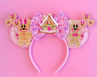 Pink Gingerbread Mickey ears, Christmas Gingerbread Minnie ears, Christmas Minnie Ears, Mickey ears, Gingerbread Mouse Ears with Balloons