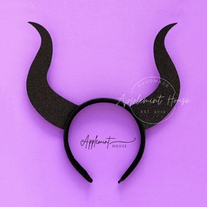 Malficent Horns Headband, Halloween Costume, Glitter Black and Purple Crown with Horns Mistress of Evil Headpiece for Girls, Kids & Adults