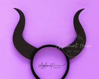 Malficent Horns Headband, Halloween Costume, Glitter Black and Purple Crown with Horns Mistress of Evil Headpiece for Girls, Kids & Adults