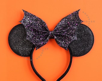 Halloween Bat Bow Mickey Ears, Halloween Mickey Ears, Goth Mickey Ears, Halloween Ears, Minnie Ears, Black Bat Wing Mickey Ears