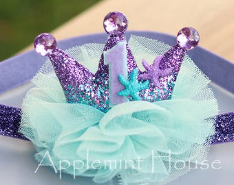 Mermaid birthday Crown, First birthday Mermaid crown, Mermaid crown with Age,  Mermaid birthday headband , Gifts for Kids, Gifts for Girls