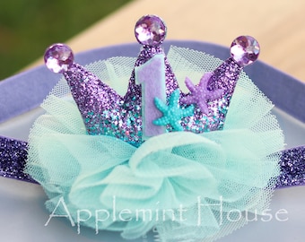 Mermaid birthday Crown, First birthday Mermaid crown, Mermaid crown with Age,  Mermaid birthday headband , Gifts for Kids, Gifts for Girls