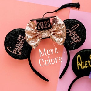 Orecchie di laurea in oro rosa 2025, orecchie di Topolino per studenti dell'ultimo anno, orecchie di Minnie, orecchie da cappello di laurea, orecchie di Topolino per la classe del 2025, orecchie di laurea in oro rosa