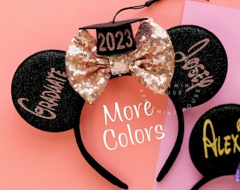 Rose Gold 2025 Graduation Ears,  Senior Mickey Ears, Minnie Ear, Graduation Hat Ears,  Class of 2025 Mickey Ears, Rose Gold Graduation Ears