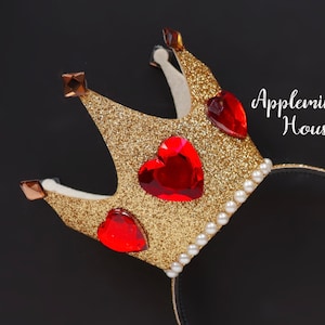 Queen Of Hearts Crown, Queen Of Hearts Headband, Queen Of Hearts Costume crown, Queen Crown, Adults Queen Of Hearts , Kids, Heart gold crown
