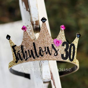 birthday crown, custom birthday party crown, glitter gold crown with Age, customized Party crown headband, 30th birthday crown image 1