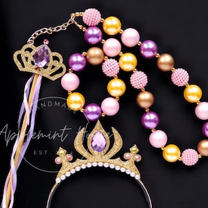 Rapunzell Dress Up Crown Set, Princess Tiara, Birthday Headband, Wand & Jewelry for Kids, Teens and Adults, Halloween Cosplay Hair Accessory