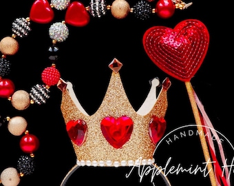 Queen Of Hearts Crown, Queen Of Hearts Costume crown, Birthday Crown, Glitter Crown with Heart Headband, Queen Of Hearts Accessories